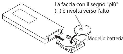 ONKYO RBX-500 - Inserire una pila al litio nel portapila e introdurlo nuovamente nel telecomando finché non si avventa uno scatto. - 1
