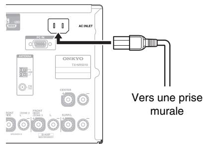 ONKYO TX-NR3010 - Branchez le cordon d'alimentation fourni sur la prise AC INLET de l'ampli-tuner AV. - 1