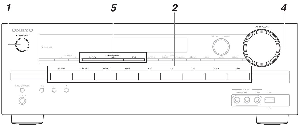 ONKYO TX-SR 313 - Mise sous tension et opérations de base - 1