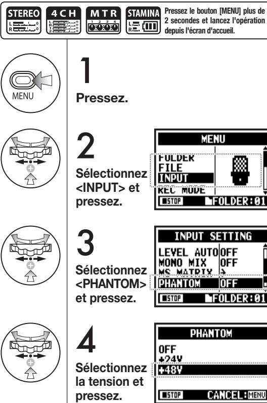 ZOOM H4N - [Comment faire les réglages d'alimentation fantôme] - 1