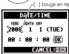 ZOOM H4N - Fonctionnement quand le curseur [ ] est affché (réglage de date/heure, changement de nom de fichier, dossier, etc.) - 3