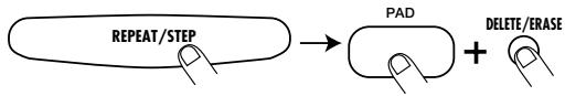 ZOOM RT123 - Um eine Note zu loschen, müssen Sie mit dem [REPEAT/STEP]-Taster zur gewünschten Stelle gehen. Halten Sie anschließend den [DELETE/ERASE]-Taster gedrückt, während Sie das betreffende Pad betätigten. - 1