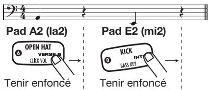 ZOOM RT223 - Frappez les pads en mesure avec le son du métronome. Sélectionnez le pad correspondant à la hauteur à programmer dans la phrase. - 1