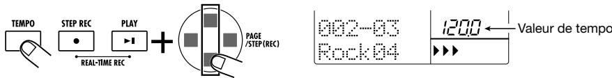 ZOOM RT323 - Maintenez la touche [TEMPO] enforcée et utilisez les touches [ ] / [ ] ou la molette [VALUE] pour changer la valeur de tempo. - 1