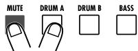 ZOOM RT323 - Maintenez la touche [MUTE] enforcée et appuyez sur la touche correspondant à la piste à étouffer ([DRUM A]/[DRUM B]/[BASS]). - 1