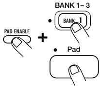 ZOOM ST224 - Maintenez la touche [EFFECT PAD ENABLE] et servez-vous des touches [BANK 1] - [BANK 3] et des pads 1 - 8 pour sélectionner le pad auquel l'effet doit s'appliquer. (Vous pouvez sélectionner plusieurs pads.) - 1