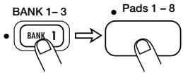 ZOOM ST224 - Utilisez les touches [BANK 1] - [BANK 3] et les pads 1 - 8 pour sélectionner le pad asservi pour la synchronisation automatique. - 1