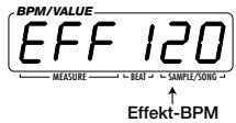 ZOOM ST224 - Um den Effekt-BPM-Wert manuell einzugeben, halten Sie die [EFFECT SYNC]-Taste gedrückt und verwenden Sie die [-] [+] -Tasten, um den Wert zu ändern. - 2