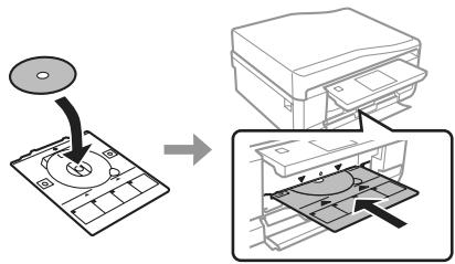 EPSON EXPRESSION PHOTO XP-750 - Placez le CD/DVD sur le plateau CD/DVD, face imprimable orientée vers le haut, puis insérez le plateau dans le produit. Assurez-vous que les marques ▲ du plateau sont alignées sur les marques ▼ du produit. - 1