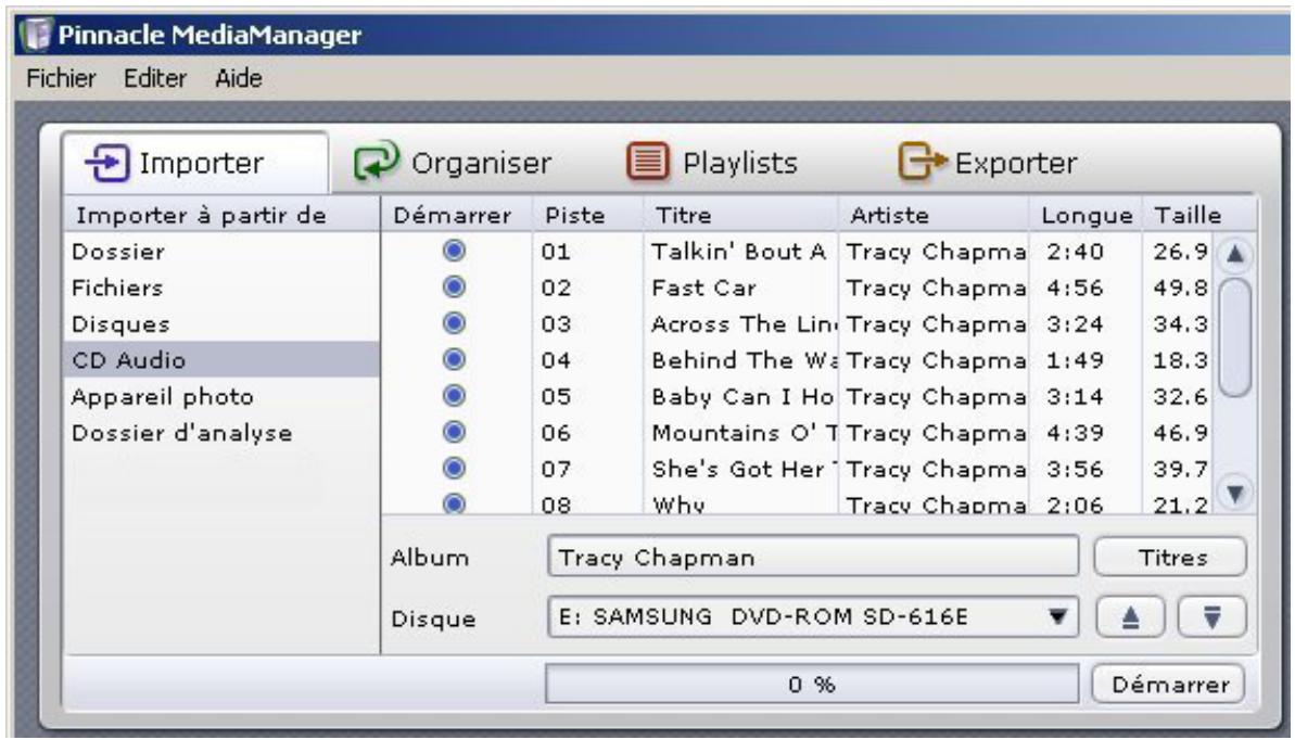 PINNACLE MEDIAMANAGER - Insérer un CD et sélectionner le lecteur - 3