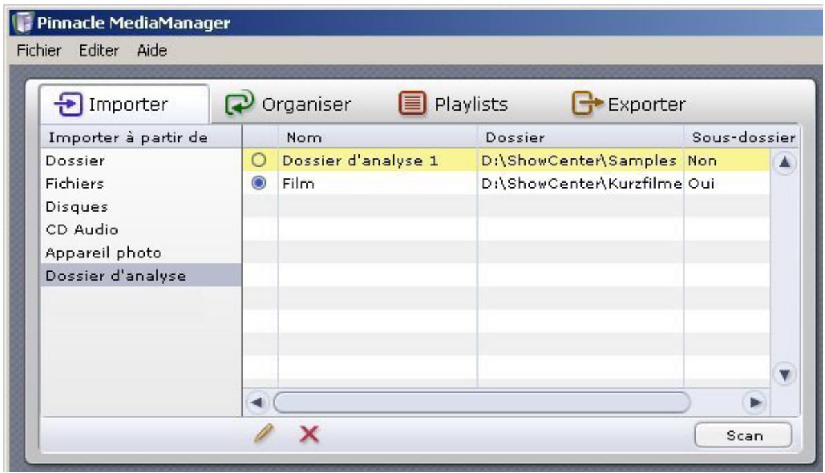 PINNACLE MEDIAMANAGER - Importer - dossier d'analyse - 1