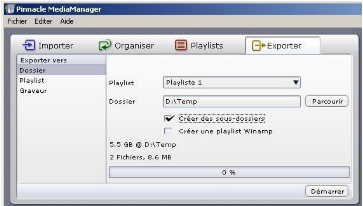 PINNACLE MEDIAMANAGER - Exporter vers un dossier - 1