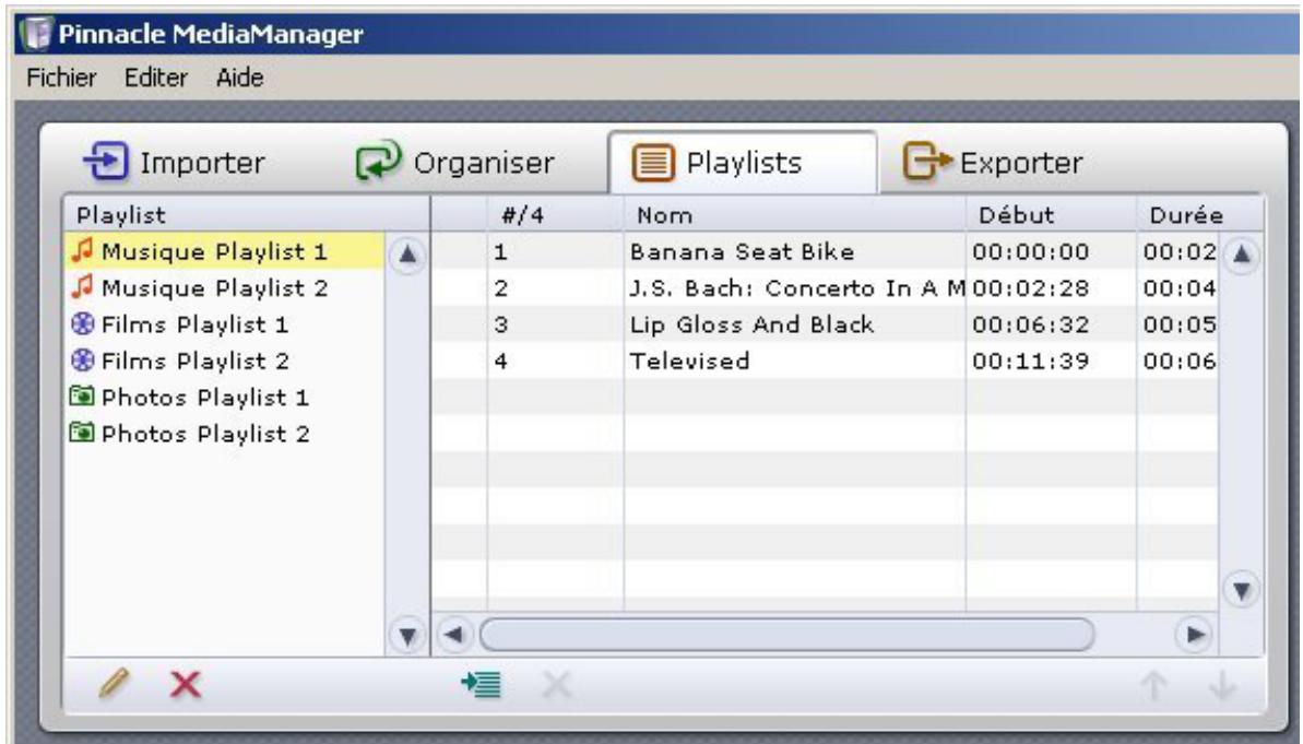 PINNACLE MEDIAMANAGER - Onglet playlists - présentation - 1
