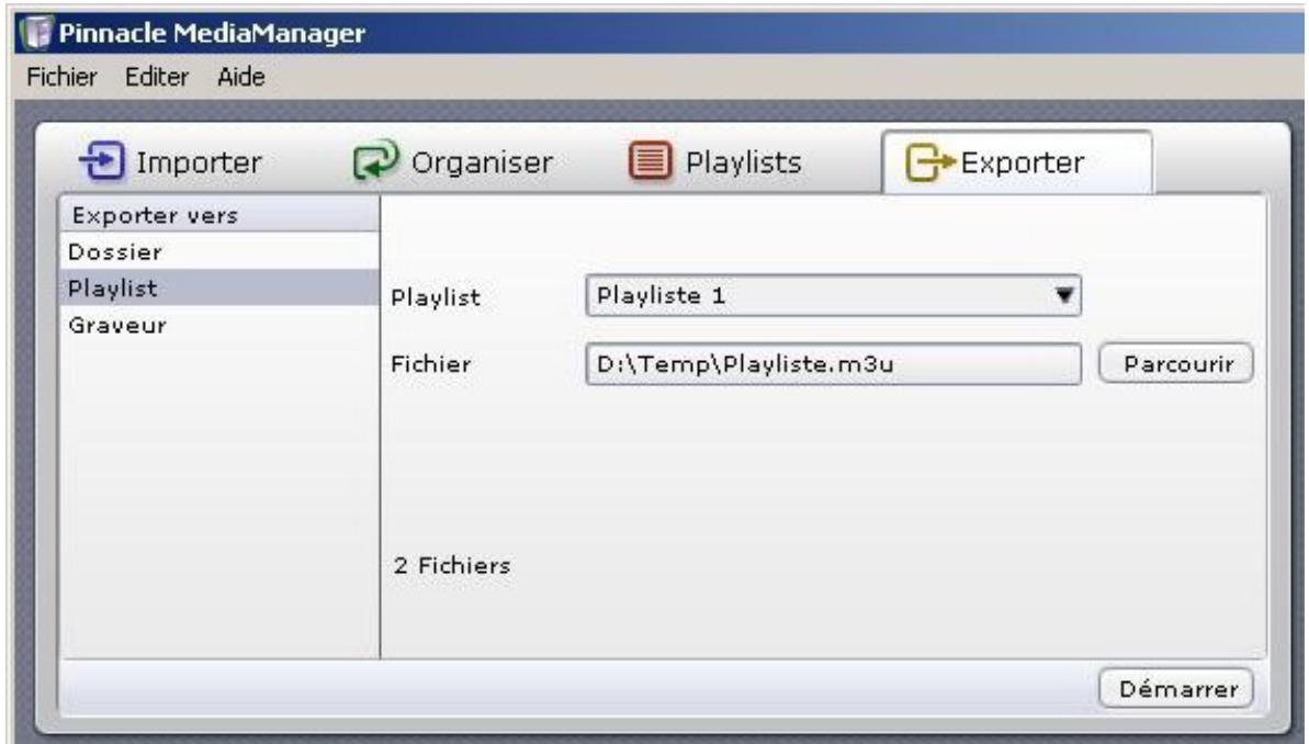 PINNACLE MEDIAMANAGER - Exporter vers une playlist winamp - 1