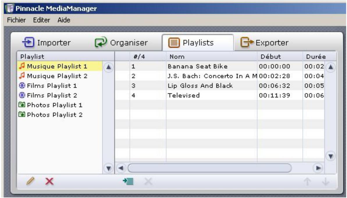 PINNACLE MEDIAMANAGER - Contenu des différentes playlists - 1