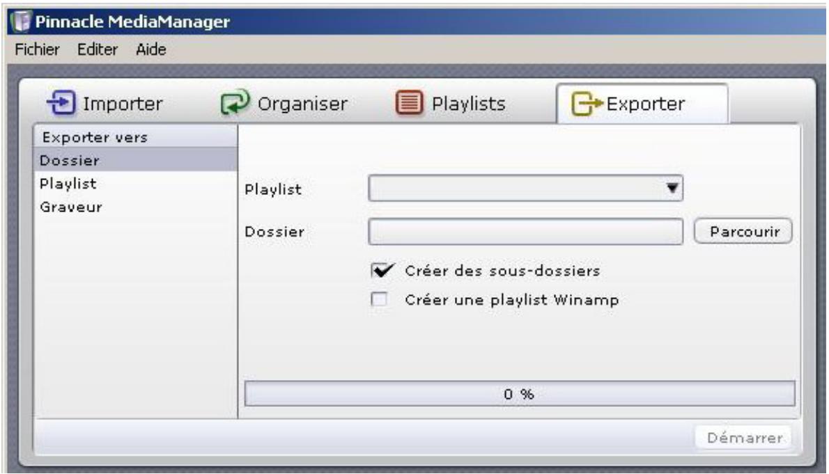 PINNACLE MEDIAMANAGER - Onglet exporter - présentation - 1