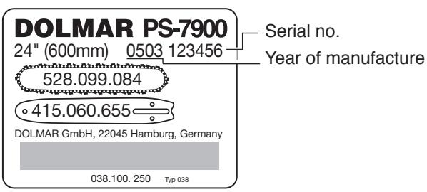 DOLMAR PS-6400 CH - Identification plate - 1