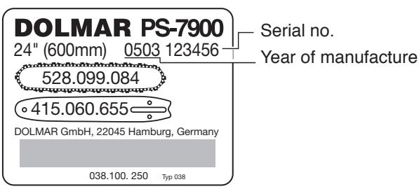 DOLMAR PS-7300 - Identification plate - 1