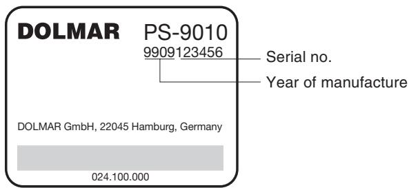 DOLMAR PS-9010 - Identification plate - 1