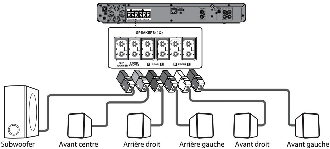FUNAI HT2-M200 - Connexion des enceintes et du subwoofer - 1