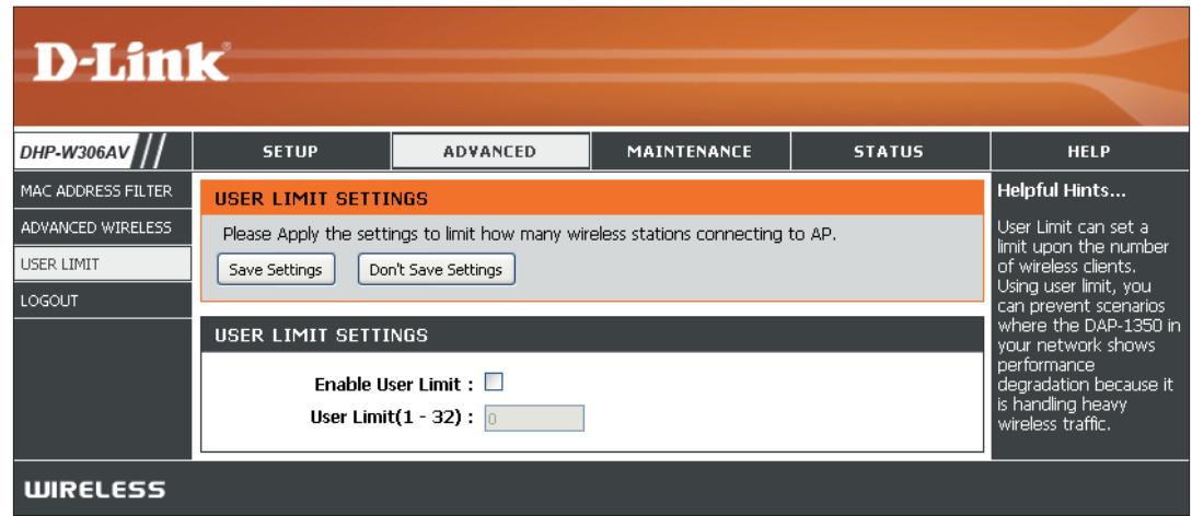 D-LINK DHP-W311AV - Limites appliquées à l'utilisateur - 1