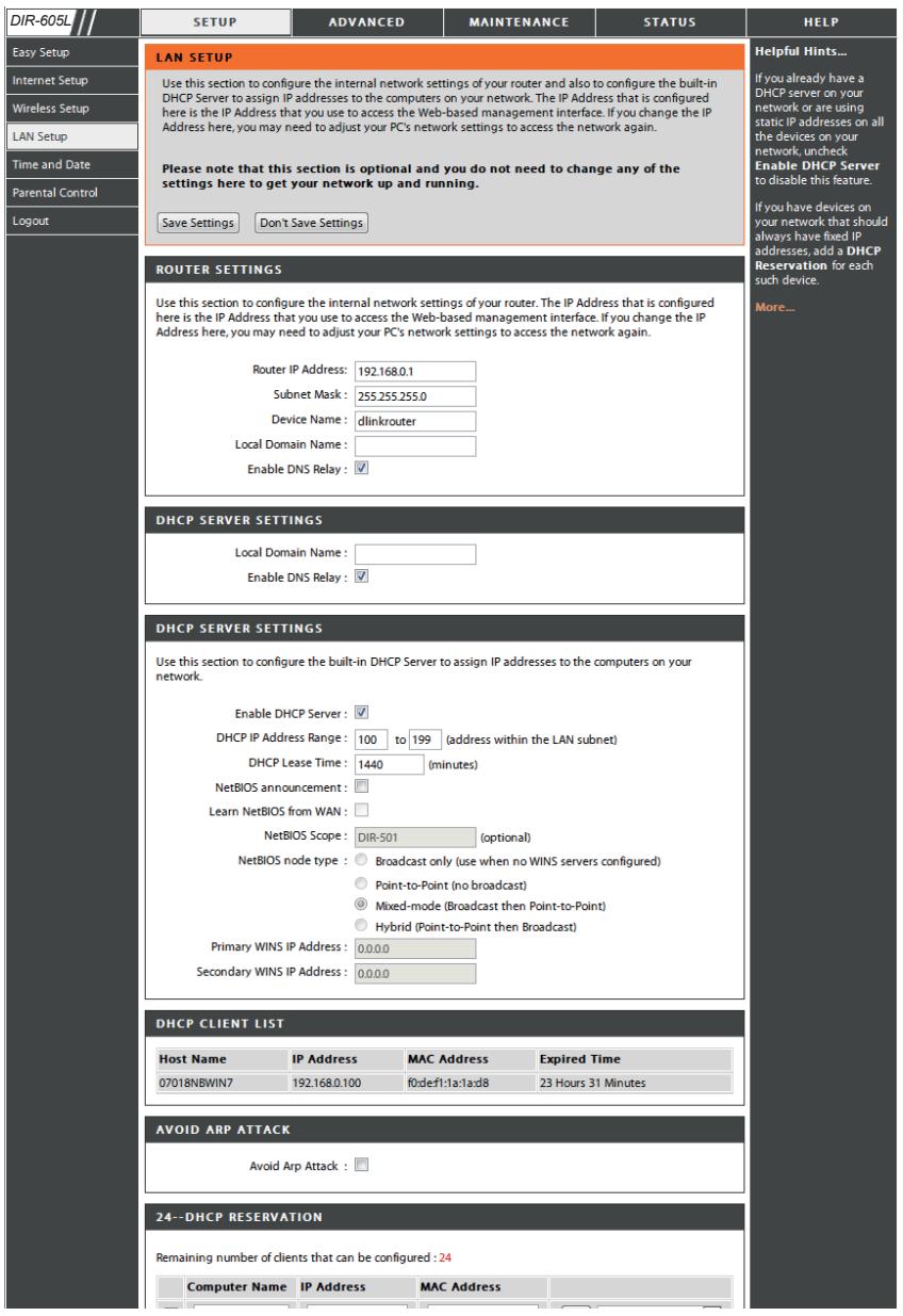 D-LINK DIR-605L - Configuration du réseau local - 1