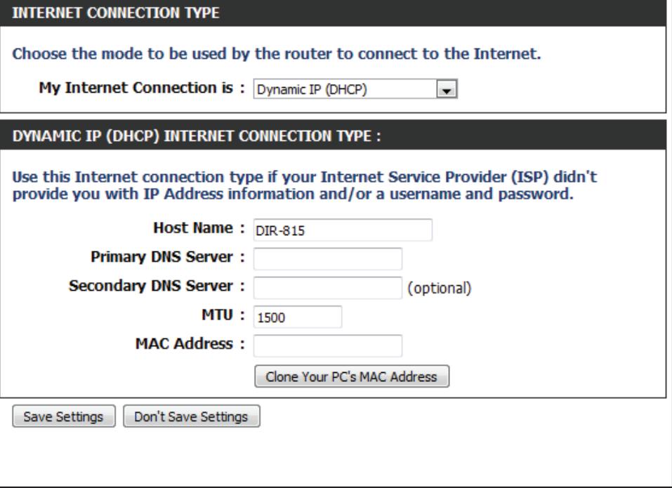 D-LINK DIR-815 - Manual Internet Connection Setup Dynamic IP (DHCP) - 1