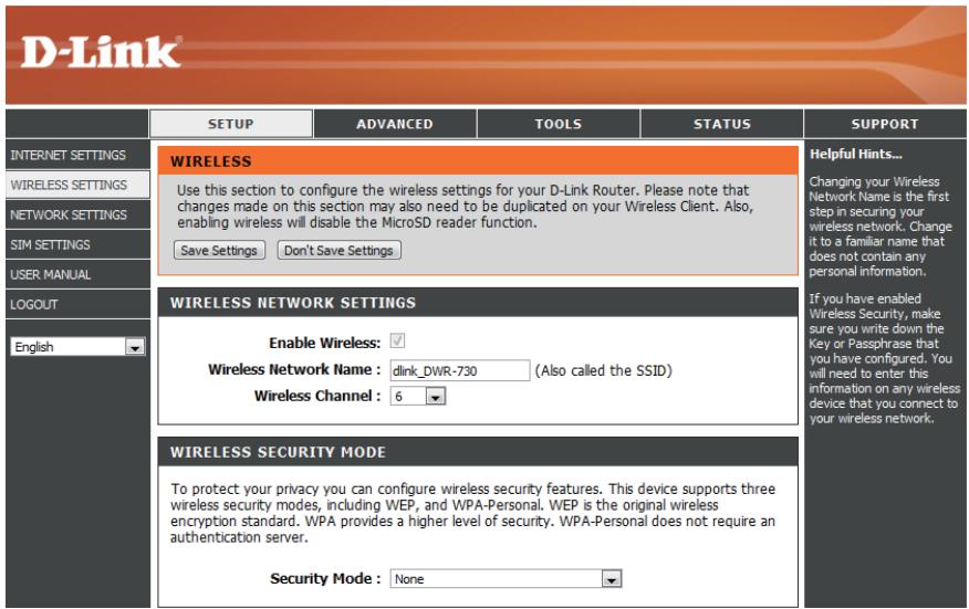 D-LINK DWR-730 - Configuration manuelle du réseau sans fil - 1