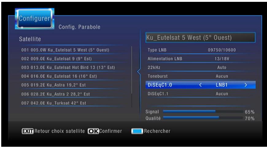 CGV E-SAT HD-W3 - Accéder aux paramètres diseqc - 1