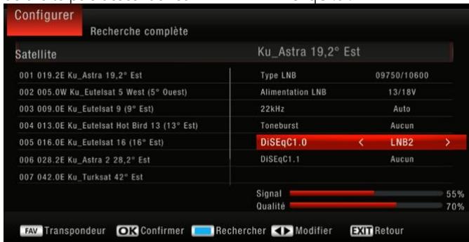 CGV PREMIO SAT HD-W6 - Acceder aux paramètres DiSEqC - 2