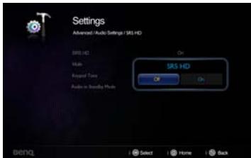 BENQ GP3 - Activier/désactiver le HD SRS - 1