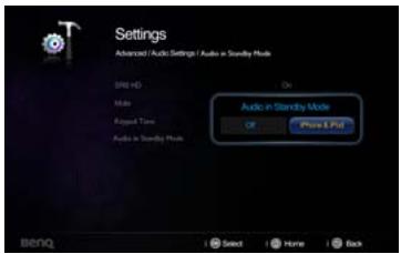 BENQ GP3 - Réglage de l'audio en mode Veille - 1