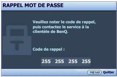 BENQ MW705,  MX704 - Procedure de rappel de mot de passage - 1