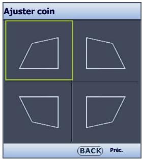 BENQ MW705,  MX704 - Réglage de Ajuster coin - 1