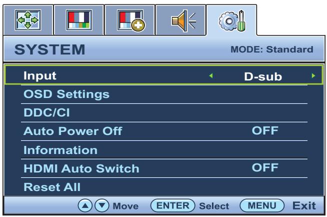 BENQ VW2230H,  GL2460HM,  VW2430H,  GL2450E,  GL2750HM - Menu SYSTÉME - 1