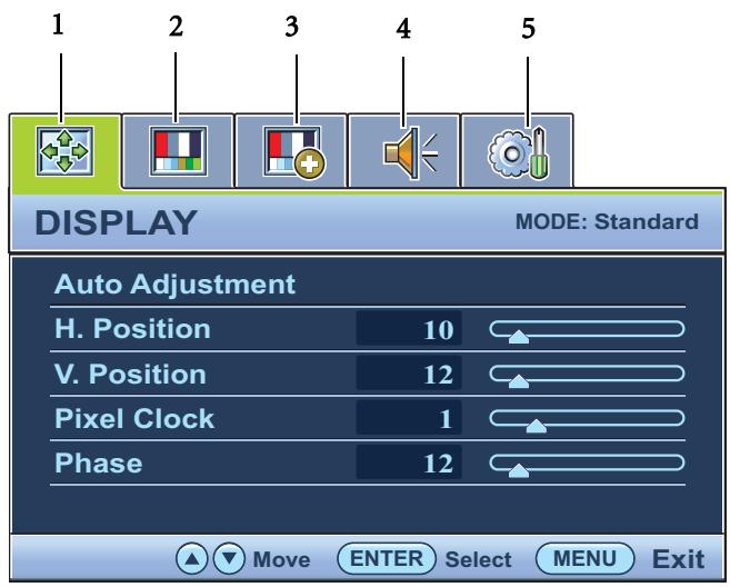 BENQ VW2230H,  GL2460HM,  VW2430H,  GL2450E,  GL2750HM - Mode du menu principal - 1