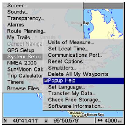 LOWRANCE GLOBALMAP 5300C - To set up Popup Help: - 1