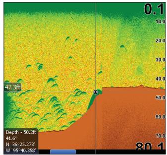 LOWRANCE HDS-5 - Marquer un objet submerge à l'aide d'un point d'etape : - 1