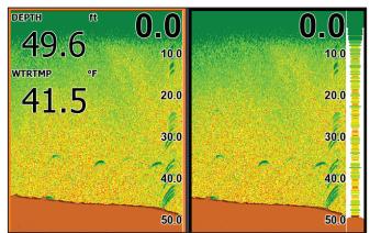 LOWRANCE HDS-5 - Pour visualiser et contrôle deux fréquences simultanément : - 2