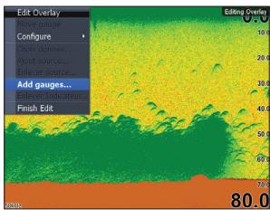 LOWRANCE HDS-5 - Ajouter un calque Data (Données) ou Gauge (Jauge) à une page : - 4