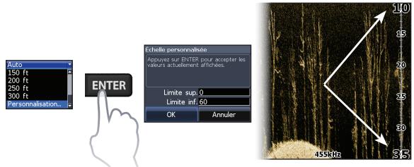 LOWRANCE HOOK 7 - Échelle personnalisée — limites supérieure et inférieure - 1