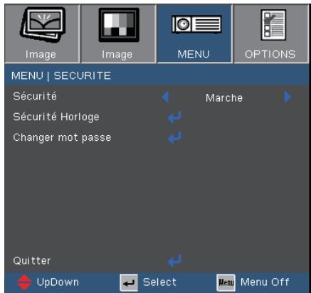 OPTOMA EX610ST - Menu | Securite - 1