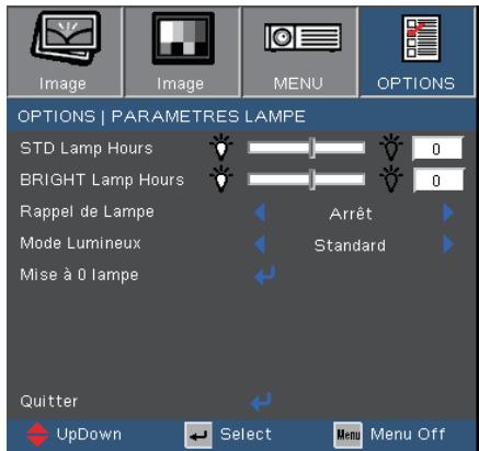 OPTOMA EX610ST - Options | Parametres Lampe - 1