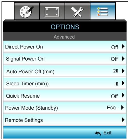 OPTOMA GT5000 - OPTIONS | Advanced - 1
