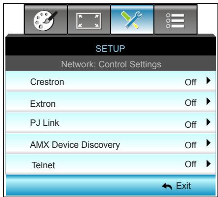 OPTOMA GT5000 - SETUP | Network|Control Settings - 1