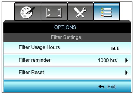 OPTOMA GT5000 - OPTIONS | Filter Settings - 1
