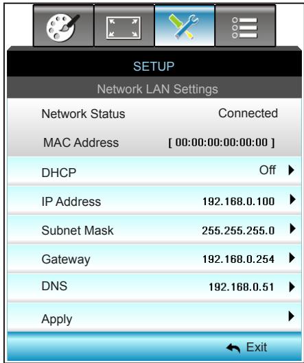OPTOMA GT5000 - SETUP | Network|LAN Settings - 1