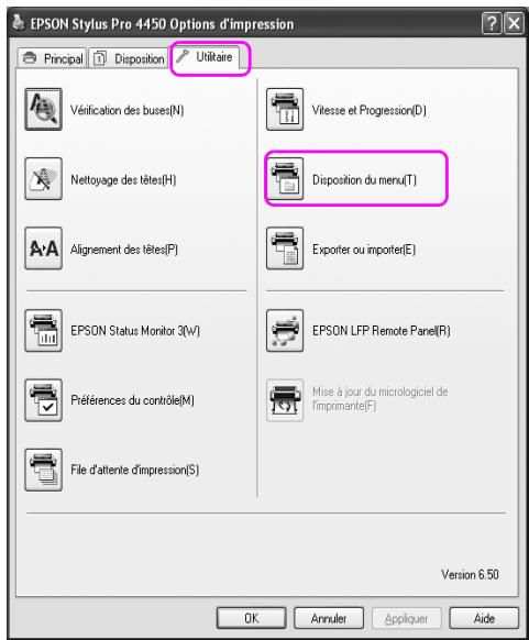 EPSON STYLUS PRO 4450, STYLUS PRO 4880 - Disposition des menus - 1
