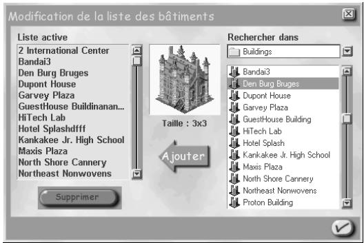 GAMES PC SIMCITY 3000 - Fenêtre de modification de la liste des bâtiments - 1