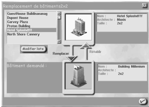 GAMES PC SIMCITY 3000 - Fenêtre de remplacement des batiments - 1